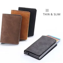 Чехол для ключей, кожаный Тонкий Rfid мини-кошелек для мужчин, алюминиевый металлический кошелек для монет с задним карманом, чехол для ID карты, держатель