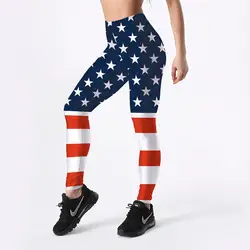 Женские Высокая Талия американский флаг печатных дамы тонкий тренировки Спортивные леггинсы