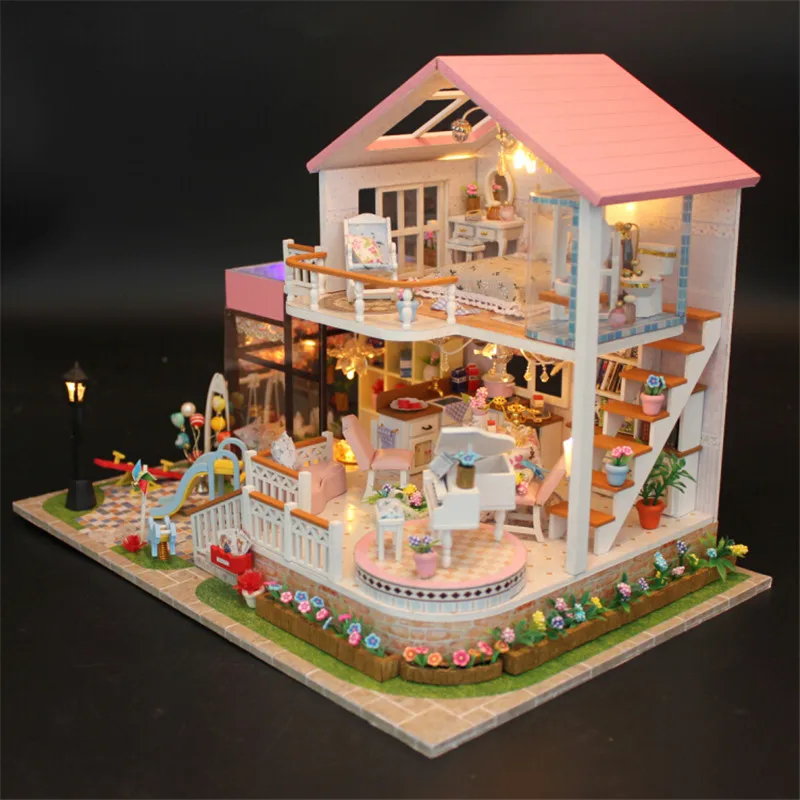 

Hoomeda 13846 Sweet Words DIY House With Furniture Music Light Cover Car Miniature Model Gift Decor Toys Models