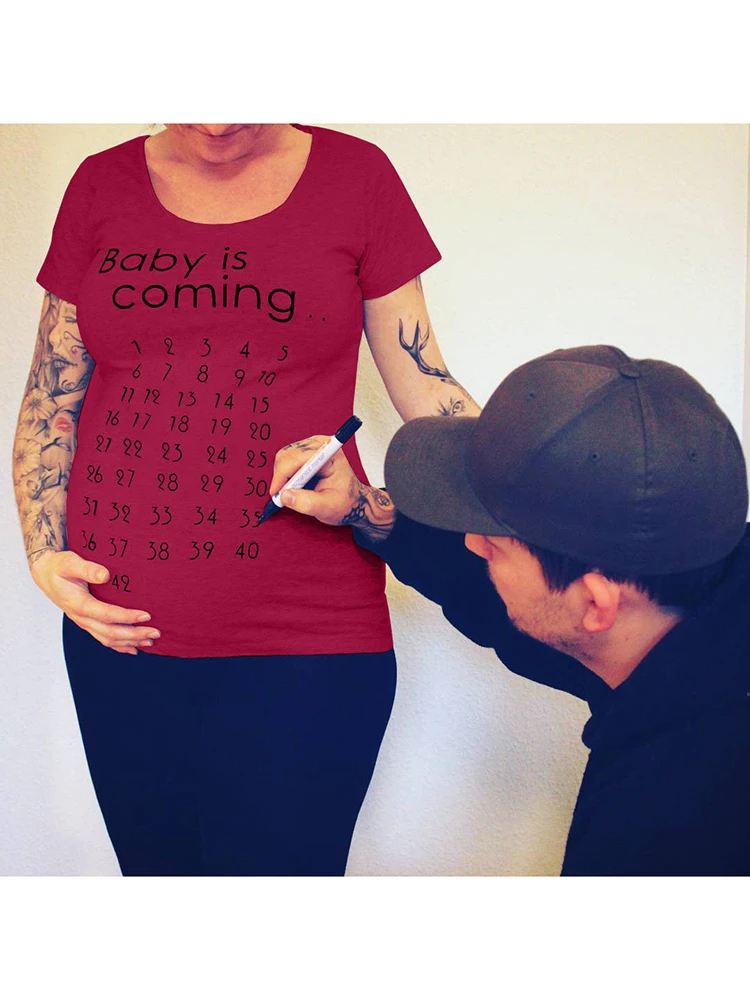 Новинка года; футболки с принтом «Baby Is Coming» Женская одежда для беременных короткие футболки женские топы; топы для мам; футболки - Цвет: SW05719