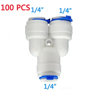 

100 PCS 1/4" OD Y Type Tee 3 Way Tube Quick Connect Push Fit RO Water Reverse Osmosis System to Connector Water Tube Fitting