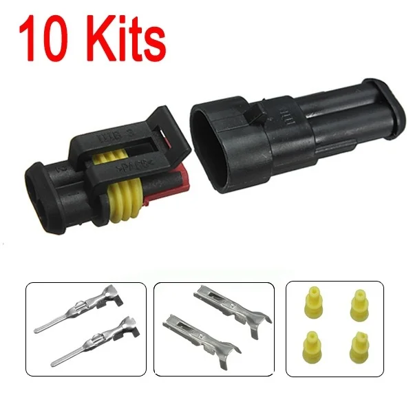 10 Kits 2 Pin Wire Connector Plug Way Sealed Waterproof Electrical Car