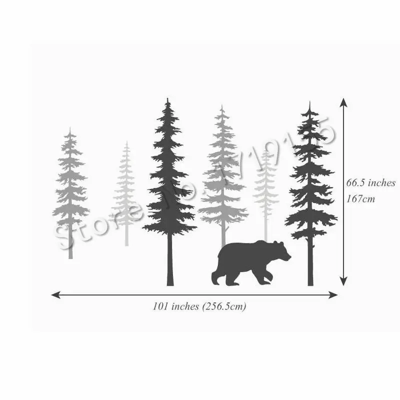 Сосновая елка Наклейка на стену с большими наклейки на стену в виде медведя современный стиль Декор для детской комнаты виниловая детская елка природа Наклейка на стену zw465