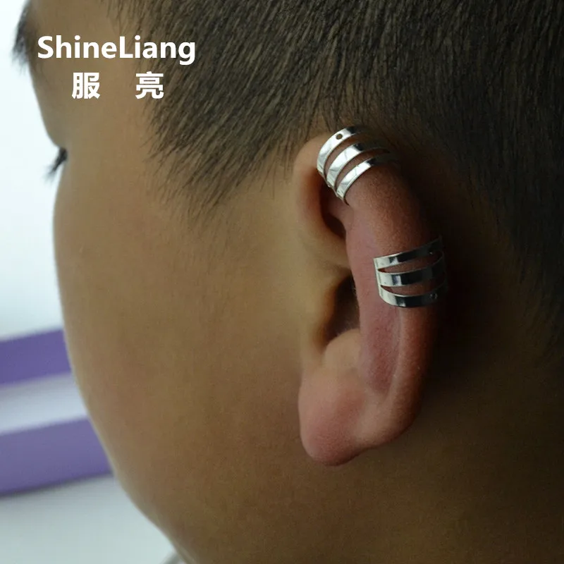 

2 Pieces Fashion brand clip on the ear earrings for women men 2019 ear cuff fake stainless steel silver 1cm adjustable size wrap