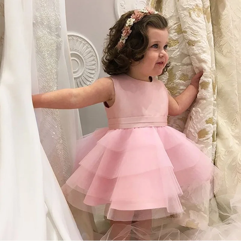 Lovely Pink Little Girl Party Dress Kids Evening Gowns 2016 Tiered