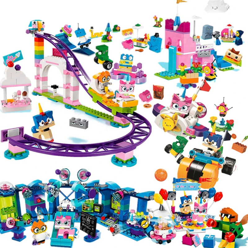 

6pcs/sets Cartoon Movie Unikitty Cat Unikingdom Fairground Fun Box Building Block Bricks Toy Compatible Creator