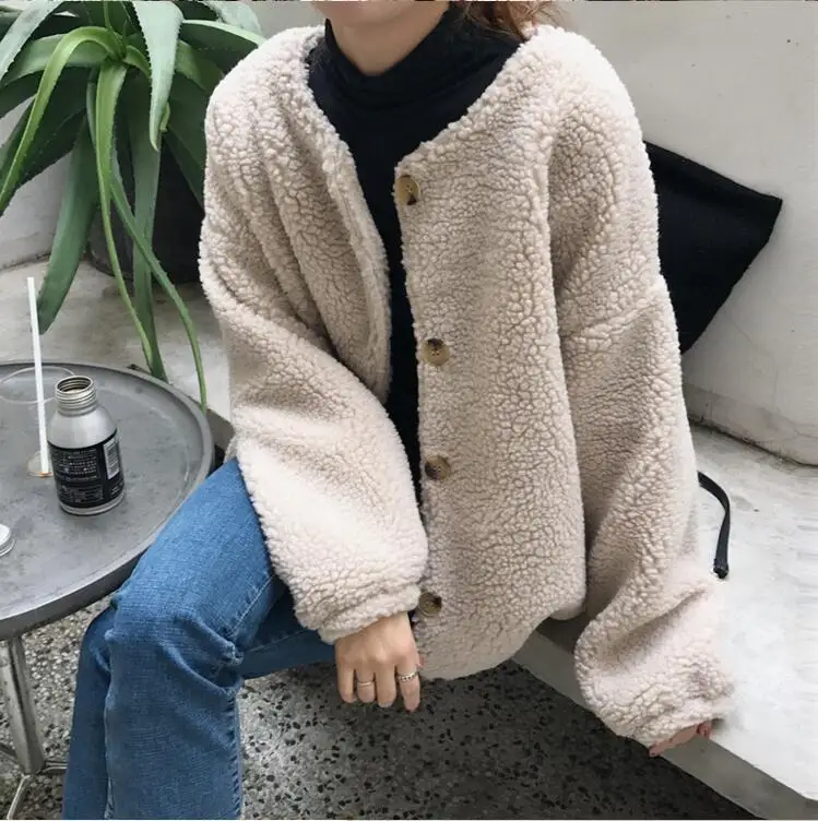

Qooth Fashion Women Fur Short Coat Casual Winter Imitation Lambs Wool Coat New Casual Thicken Warm Jacket Japan Style QH1723