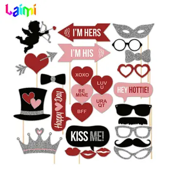 

27pcs/lot Shining Happy Valentine's Day Love Photo Booth Props Glasses Mustache Lip Wedding Party Decoration Fun Favors