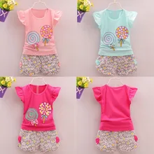 SZYADEOU/комплект одежды из 2 предметов для маленьких девочек Футболка с рисунком леденца топ+ короткие штаны, комплект одежды, одежда для малышей Летняя одежда для маленьких девочек, L4