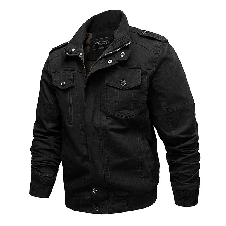 Мужская куртка в стиле милитари, тактическая куртка-бомбер, мужская куртка размера плюс 6XL, повседневная куртка на молнии, куртка из хлопка - Цвет: Черный