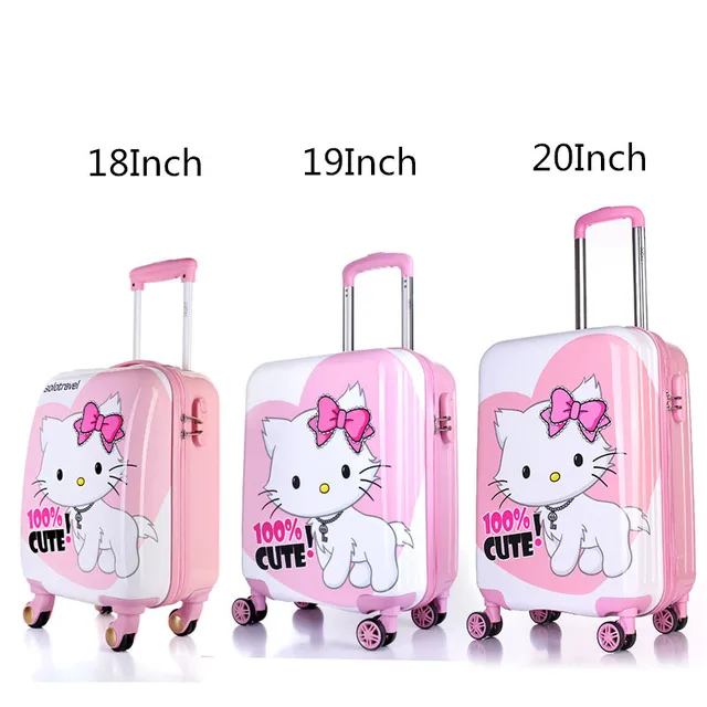 Kids hello kitty travel suitcase on wheels 18 19 20 leopard