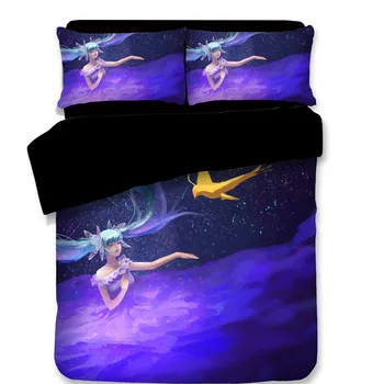 

3D Japanese Anime Character Bedding Sets Twin Queen King Size purple Duvet Cover sets Pillowcase Girls luxury 3pcs bedclothes