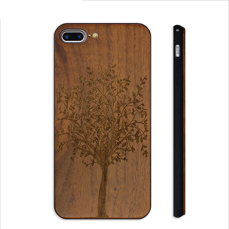 Wood Slim Armor Case for iPhone 8 Carved Big Tree Wooden TPU Full Protective Back Cover Case For iPhone 8 plus 6 6s 7 plus