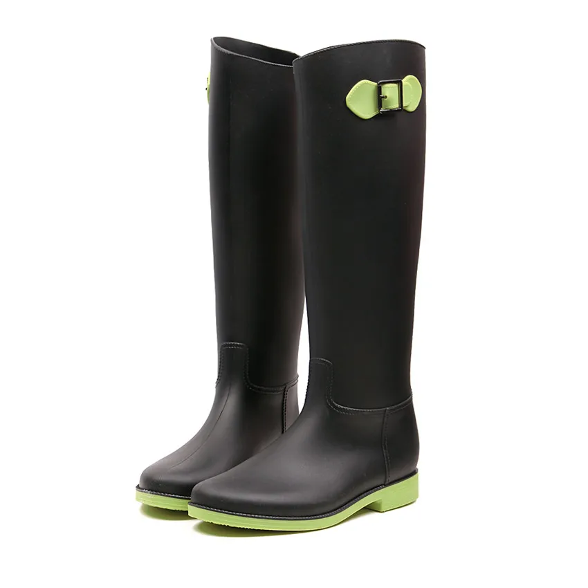 

Neon High Knee Jelly Rubber Rain Boots Female 2016 New Spring and Summer Rainboots Bow Water Shoes Green Red Free Shipping