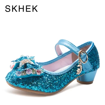 

SKHEK New Girls Sandals High Heels Children Fashion Princess Leather Summer Shoes Chaussure Enfants Fille Sandalias