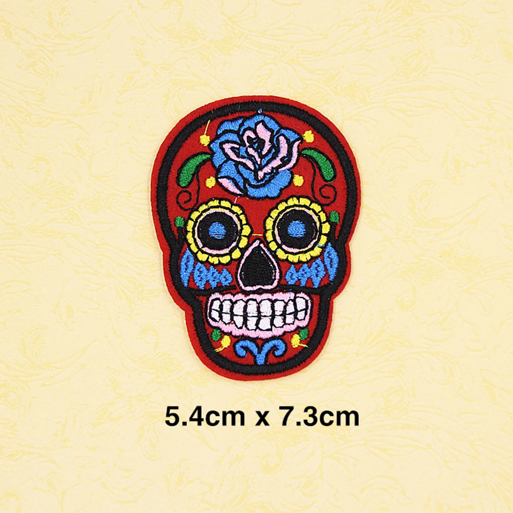 8pcs Sugar Skull Iron On Sew On Cloth Patch Embroidered Badge DIY Decor for Clothing Shirts Jeans Hats Blouses Appliques