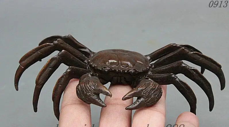 

East Chinese FengShui Pure Copper Bronze Wealth Crab Home Art Statue Sculpture