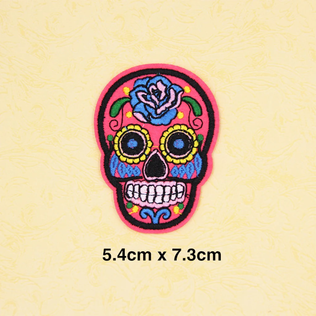 8pcs Sugar Skull Iron On Sew On Cloth Patch Embroidered Badge DIY Decor for Clothing Shirts Jeans Hats Blouses Appliques