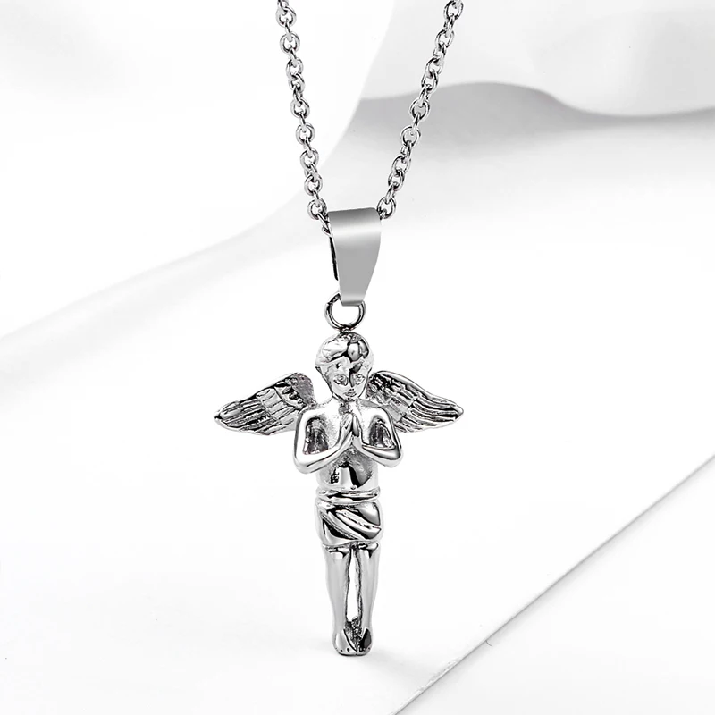 RIR ожерелье из нержавеющей стали с птичьими перьями для мужчин и женщин маленький ангел подвеска на цепочке-ожерелье хип-хоп модные ювелирные изделия - Окраска металла: Silver
