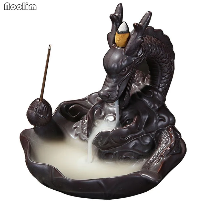 

NOOLIM Backflow Incense Burner Creative Home Teahouse Decor Ceramic Dragon Incense Holder Censer + 20Pcs Incense Cones