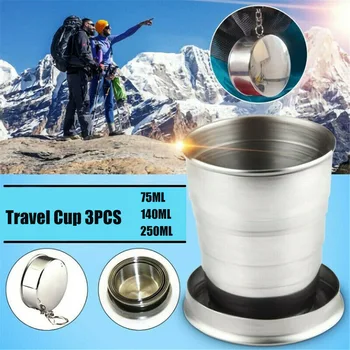

New 1 Set Stainless Steel Collapsible Cup with Protective Cap Portable for Outdoor Travel Camping LMH66