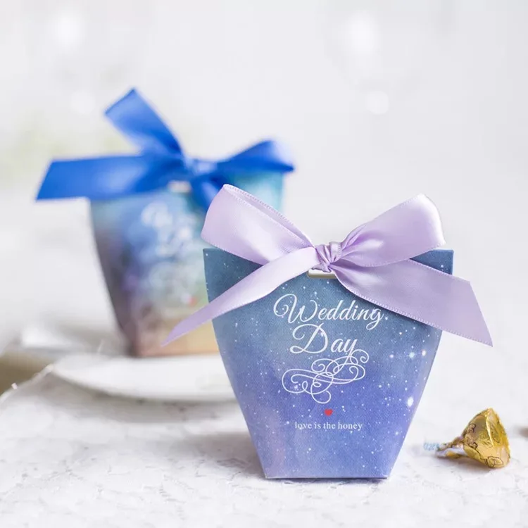 50 шт./лот 9X5X8 см звездное небо конфетная коробка с лентой для конфет на свадьбу Box подарок на свадьбу Свадебные сувениры Аксессуары