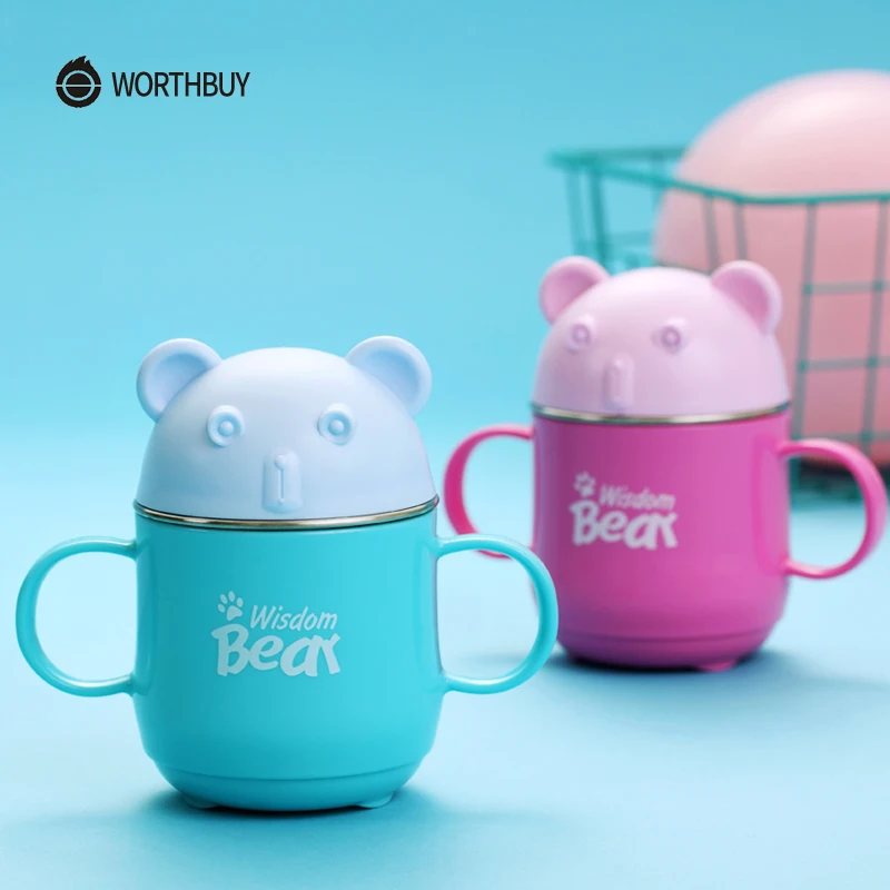 

WORTHBUY Cartoon Coffee Mug With Lid Handle Detachable 304 Stainless steel Tea Coffee Cup For Kids School Travel Mug Drinkware