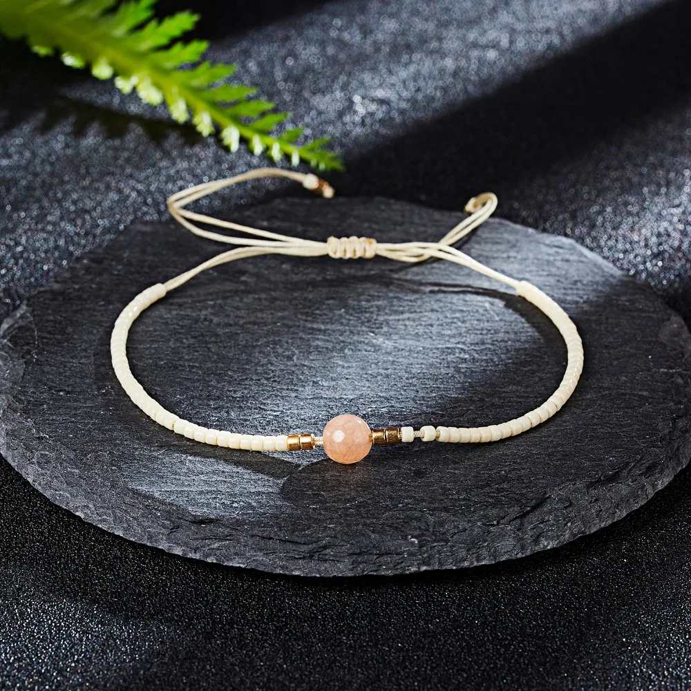Богемные простые браслеты из натурального камня с бусинами, регулируемые браслеты для женщин, многослойные бисерные женские браслеты унисекс