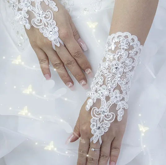 Новая корейская мода цветок на запястье кружева со стразами для невесты перчатки свадебные перчатки Короткое Платье Рукавицы