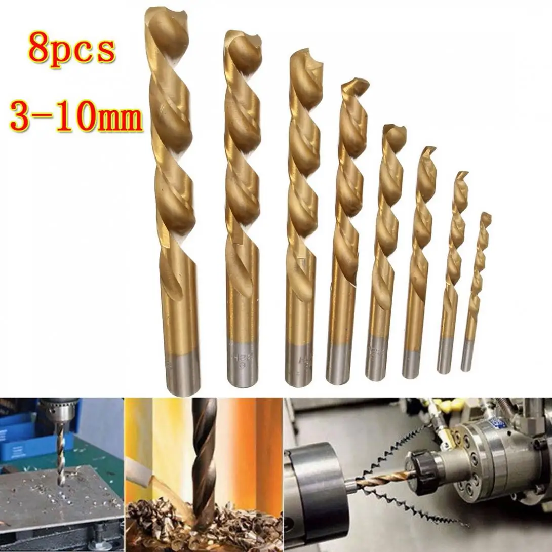 

8pcs HSS Mini Titanium Coated Twist Drill Bit Set 3-10mm Straight Shank Twist Drill Bit