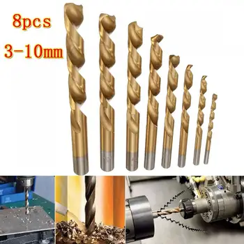 

8pcs/lot HSS Mini Titanium Coated Twist Drill Bit Set 3-10mm Straight Shank Twist Drill Bit