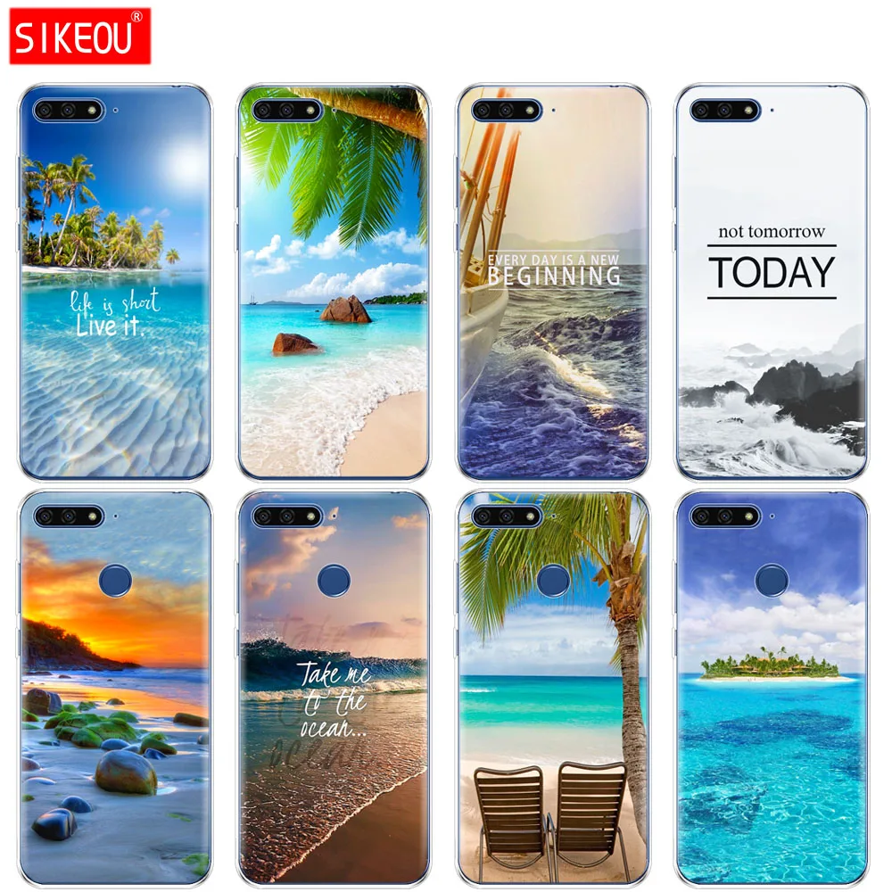 Силиконовый чехол для телефона Huawei Honor 7A PRO 7C Y5 Y6 Y7 Y9 2017 2018 Prime Neverland Ocean Sea Wave|Бамперы|