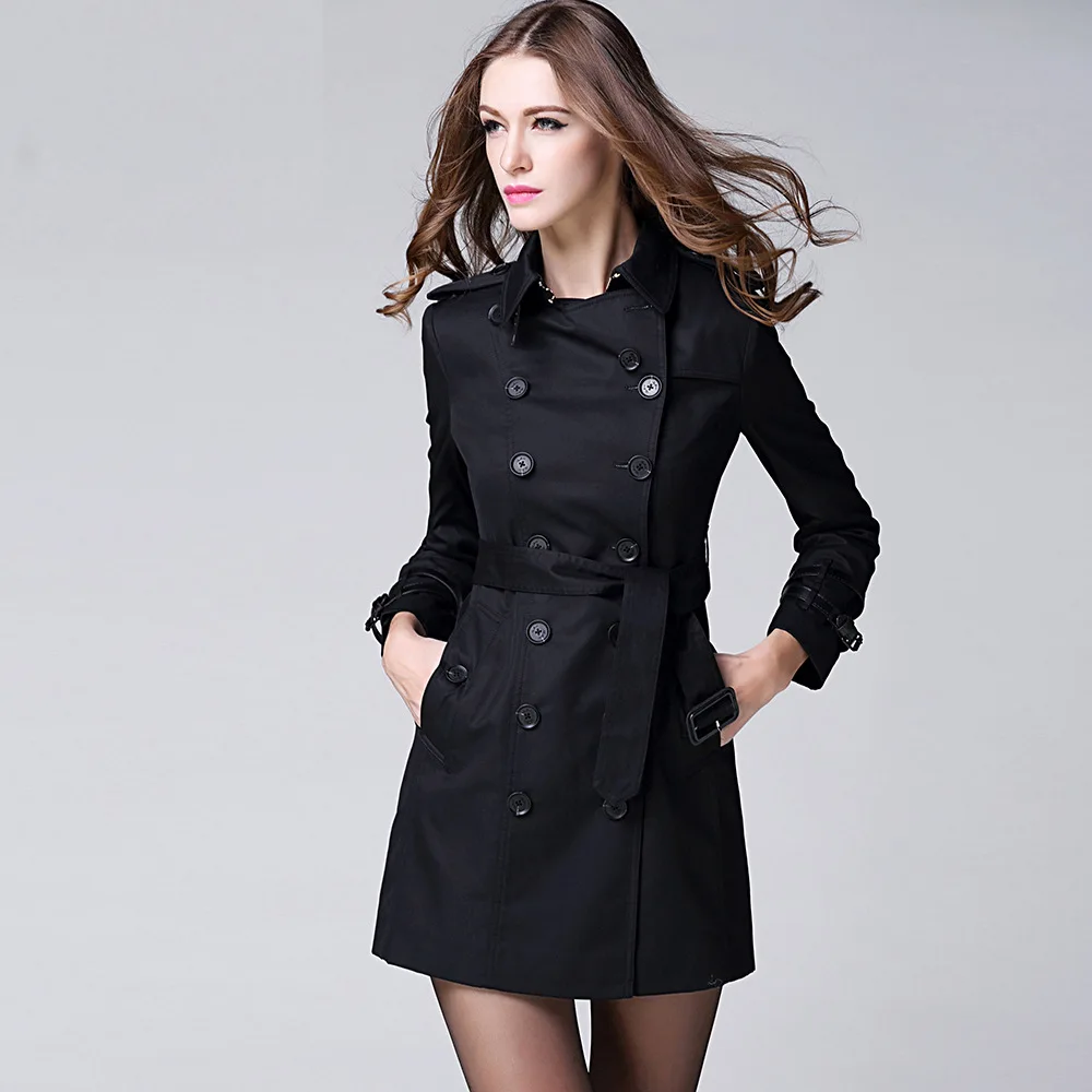 Fashion Mid long Trench coat women in 2017 plaid brand clothes cotton