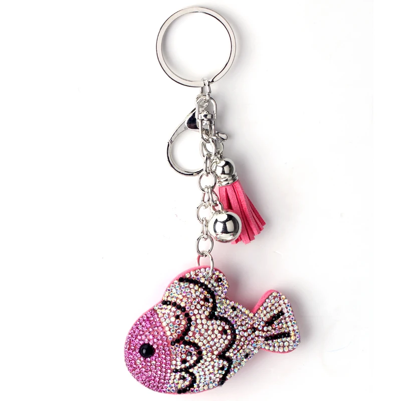 Lucky Fish Crystal Rhinestone Keyrings Key Chains Holder Purse Bag For