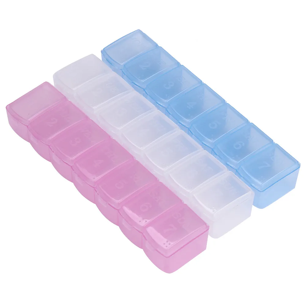 

1Row 7 Grids 7 Day Mini Weekly Pill Box 3 Colors Small Portable Travel Medicine Boxs Plastic Sorting Box