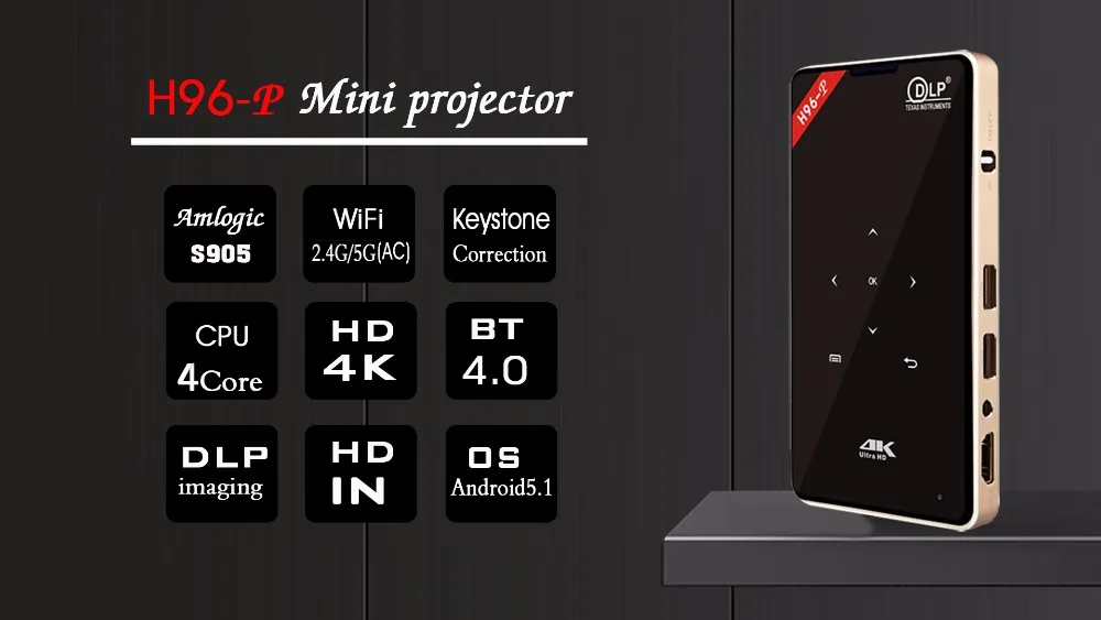 2-LINK-MI LM-H96-P(1GB+8GB)  Amlogic S905 4K DLP project double wifi Bluetooth4.0 touch button keystone correction hd in OS5.1 