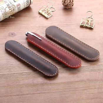 

Retro Style Handnote Genuine Leather Pen Pouch Holder Single Pencil Bag Cowhide Pen Case for Rollerball Fountain Ballpoint Pen