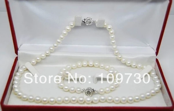 

Hot sell Noble- Jewelry 00581 Natural 9-10MM AAA white pearl jewelry sets(Necklace&bracelet&Earring (A0423)