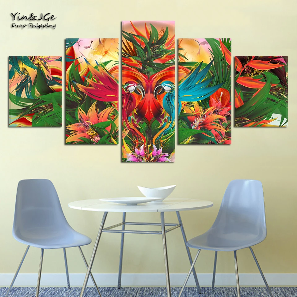 HD Prints Canvas Picture Framework 5 Piece Tropical Jungle Flowering