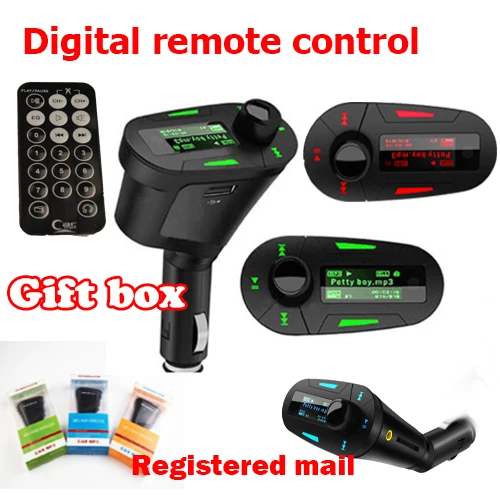 

1 PCS Car MP3 player digital remote control wireless FM transmitter Mucsic Player The audio USB With Gift Box Free Shipping