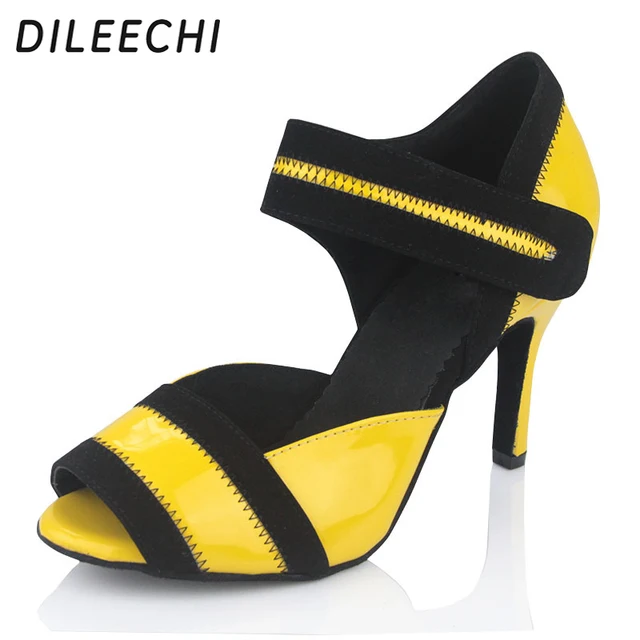 DILEECHI The new Yellow PU Latin dance shoes women's sandals in high