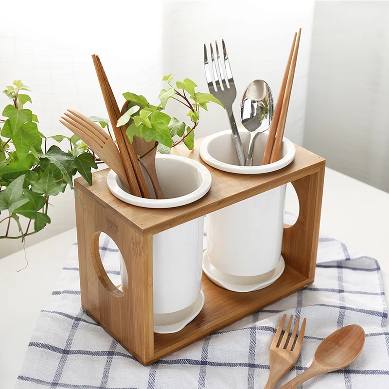 Buy Originality Bamboo Wood Ceramic Tableware Storage