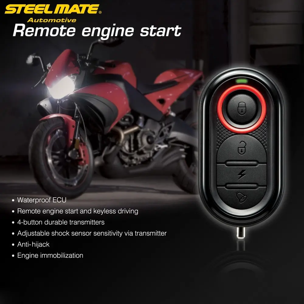 

Original Steelmate 986E 1 Way Motorcycle Alarm Moto Remote Engine Start Alarm Moto Protection with Mini Transmitter for BULTACO