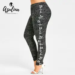 AZULINA плюс размер музыкальные ноты повседневные брюки женские брюки эластичные с высокой талией узкие брюки фитнес большой размер женская