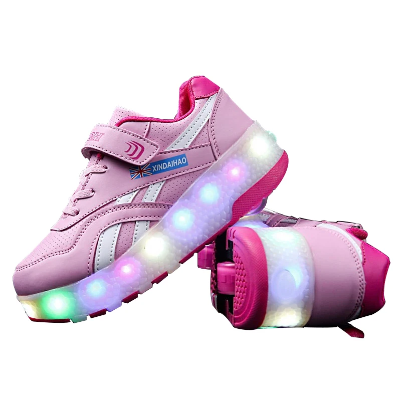

Pulley Double Single Wheels Roller Skates LED Switch Rechargeable Adult Teenagers Light Sneaker Flashing Skating Shoes Summer
