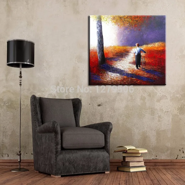 China Professional Factory Wholesale Good Quality Abstract Design Landscape Oil Painting Little Boy With Bicycle Oil Paintings.jpg