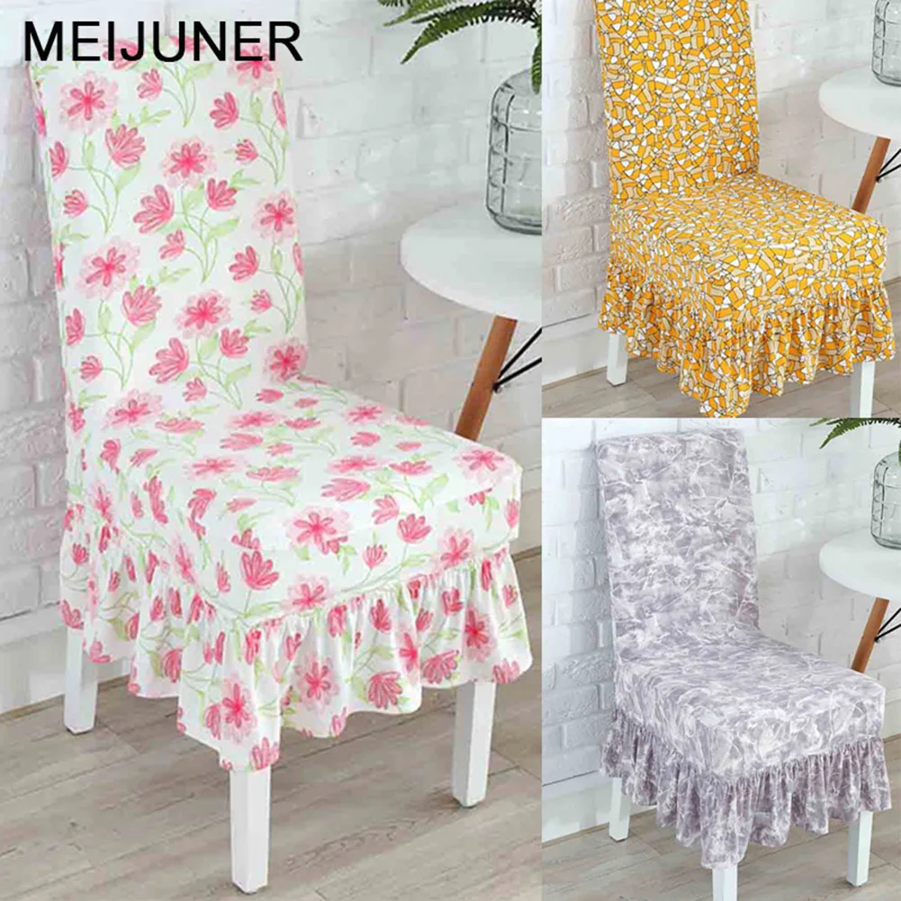 Meijuner تكدرت الأزهار الطباعة كرسي يغطي دنة ل الزفاف الطعام مكتب مأدبة تمتد مطاطا Flounced أغطية MJ010