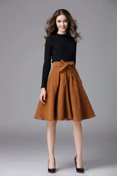 

Faldas Saia Skirts A-line Europe And America Real 2020 New Style Women's High Waist Fake Pocket Bow Big Swing Umbrella Skirt