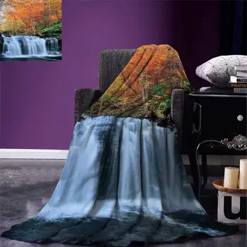 

Waterfall Throw Blanket Waterfalls in Autumn Season Nature Park With Colorful Foliage Trees Warm Microfiber