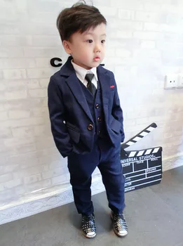 

2018 High quality formal Spring and autumn boys blazer Gentlemen's lapel Solid into casual suit 3pcs (Vest + coat+ pants)